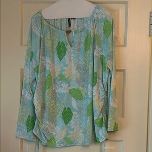 New Directions Leafy Green and Blue Blouse